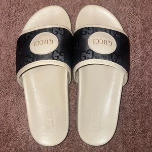 Gucci sideline leather & nylon slides